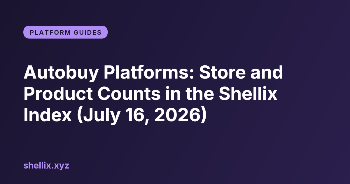A branded Shellix cover card reading "Autobuy Platforms: Store and Product Counts in the Shellix Index (July 16, 2026)".