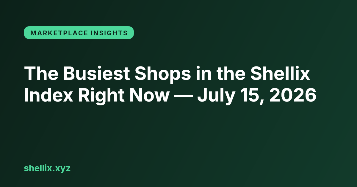 A branded Shellix cover card reading "The Busiest Shops in the Shellix Index Right Now — July 15, 2026".